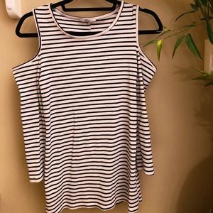 Acemi | Striped Long-Sleeve Cold Shoulder Top